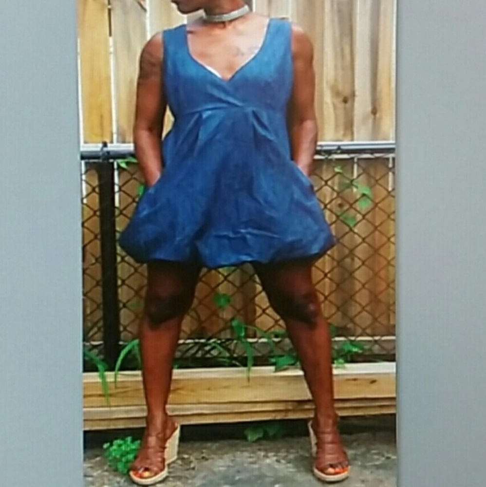 Bubbles Cross Front Denim Dress